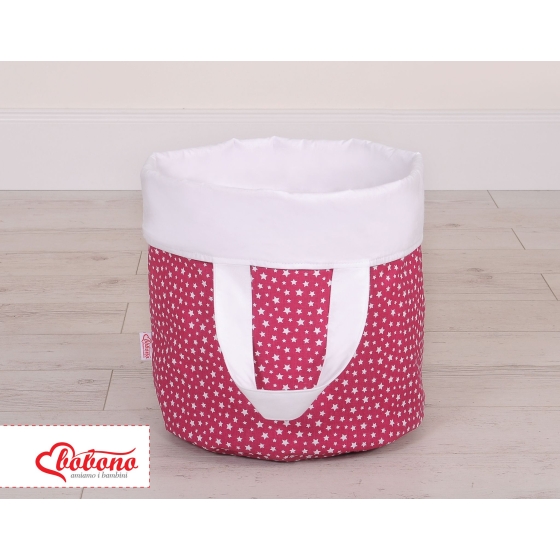 Double-sided toy basket M- wine red stars/white