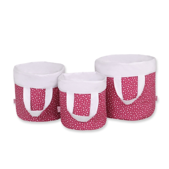 Double-sided toy basket M- wine red stars/white