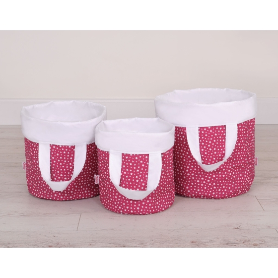 Double-sided toy basket M- wine red stars/white