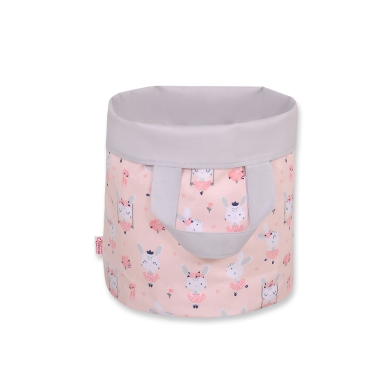 Double-sided toy basket S - ballerinas pink/gray
