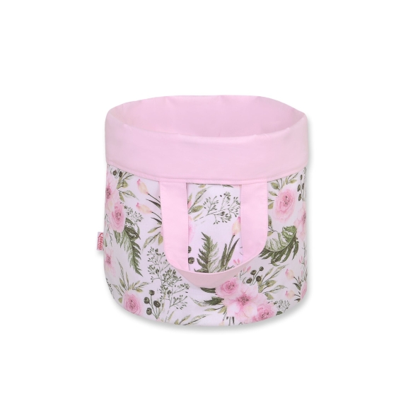 Double-sided toy basket S - peony flower pink/pink