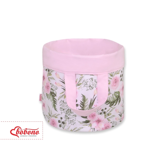 Double-sided toy basket S - peony flower pink/pink