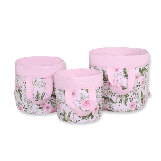 Double-sided toy basket S - peony flower pink/pink