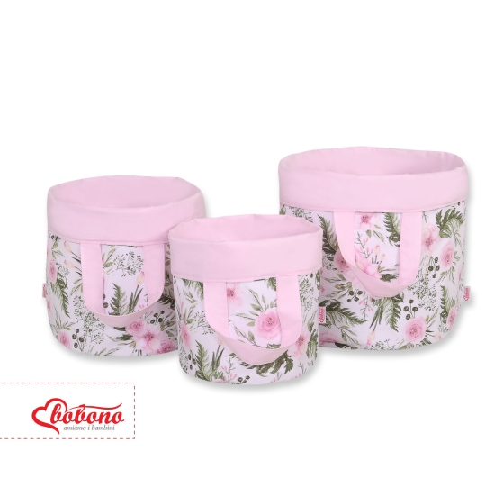 Double-sided toy basket S - peony flower pink/pink