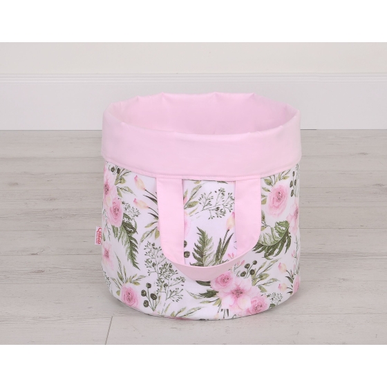 Double-sided toy basket S - peony flower pink/pink