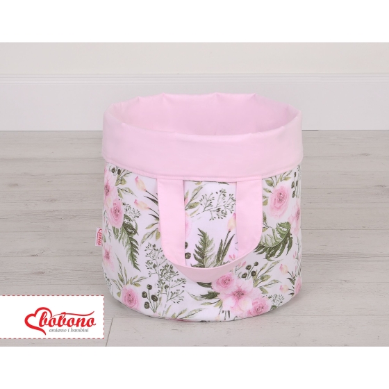 Double-sided toy basket S - peony flower pink/pink