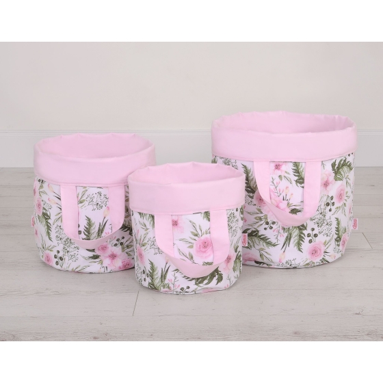 Double-sided toy basket S - peony flower pink/pink