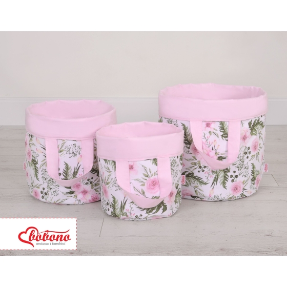 Double-sided toy basket S - peony flower pink/pink