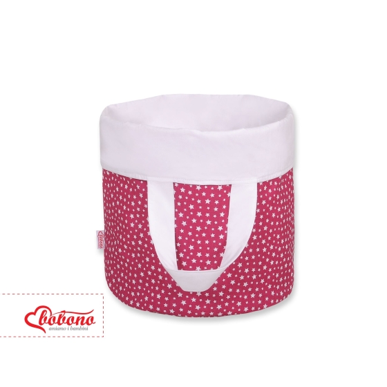 Double-sided toy basket S - wine red stars/white