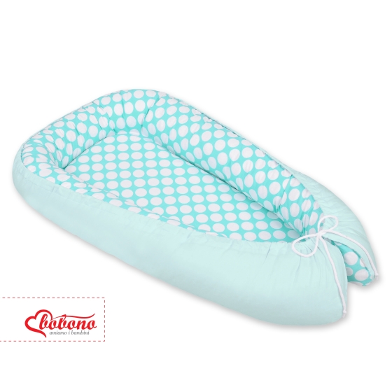 Doublesided Baby nest- turquoise with white dots/mint