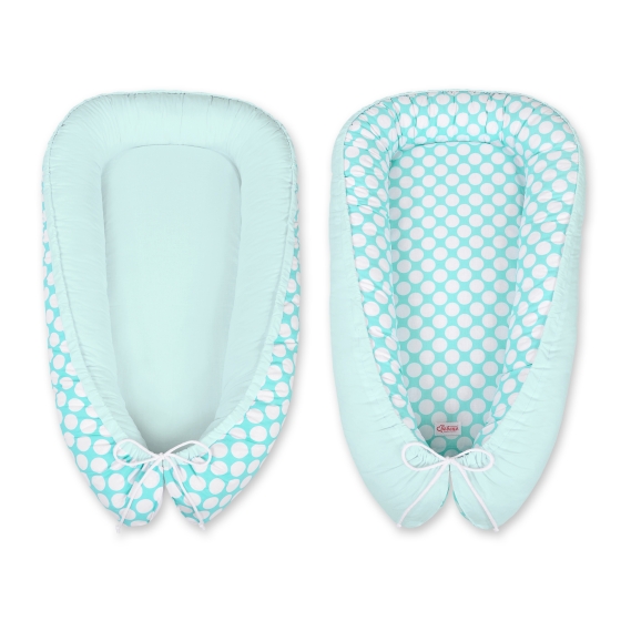 Doublesided Baby nest- turquoise with white dots/mint