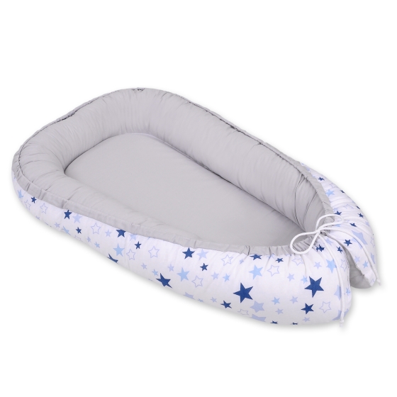 Doublesided Babynest- blue stars/gray