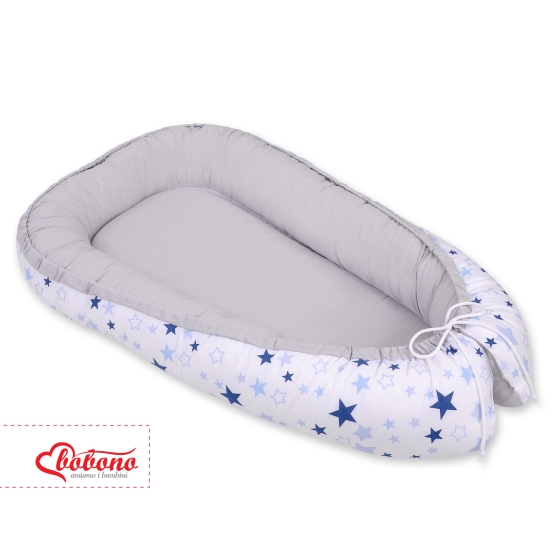 Doublesided Babynest- blue stars/gray