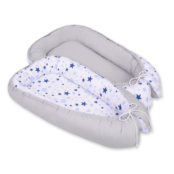 Doublesided Babynest- blue stars/gray