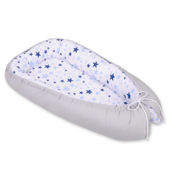 Doublesided Babynest- blue stars/gray