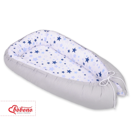 Doublesided Babynest- blue stars/gray