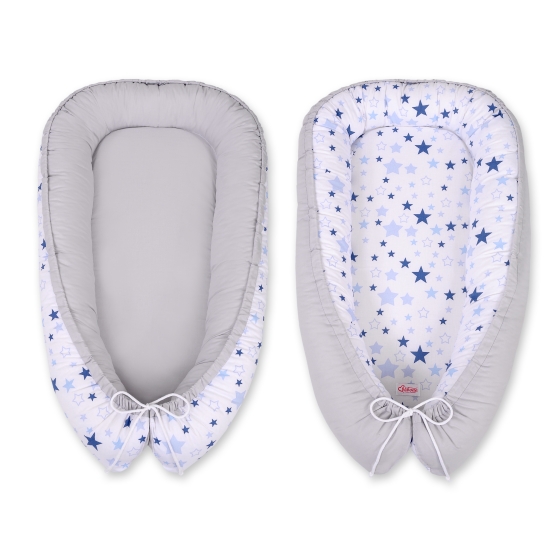Doublesided Babynest- blue stars/gray
