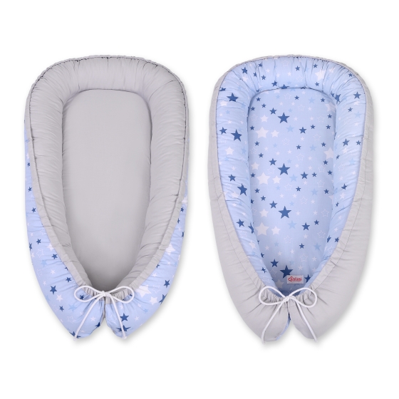 Doublesided Babynest- blue stars/gray