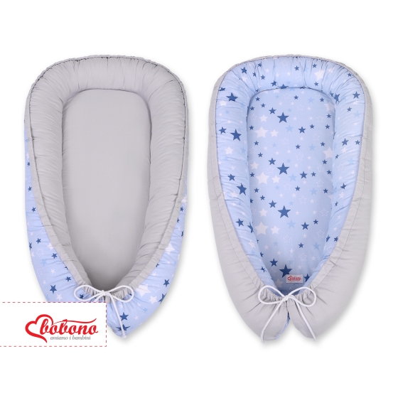 Doublesided Babynest- blue stars/gray