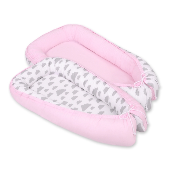 Doublesided Babynest- clouds gray/pink