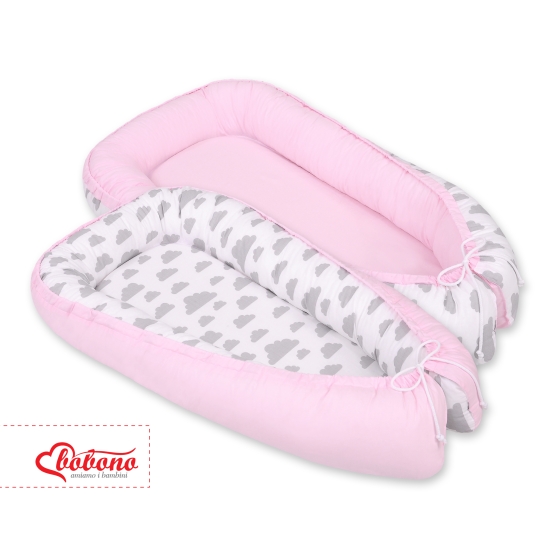 Doublesided Babynest- clouds gray/pink