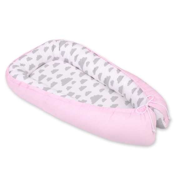 Doublesided Babynest- clouds gray/pink
