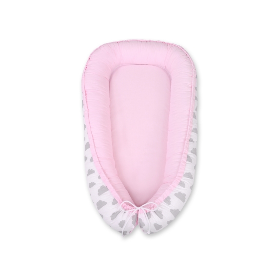 Doublesided Babynest- clouds gray/pink