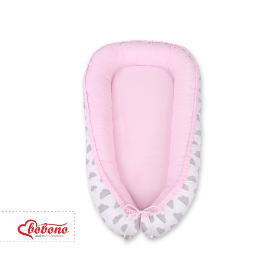 Doublesided Babynest- clouds gray/pink
