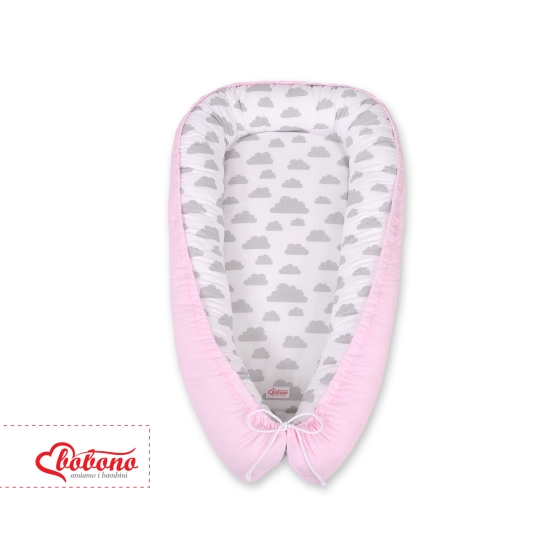 Doublesided Babynest- clouds gray/pink