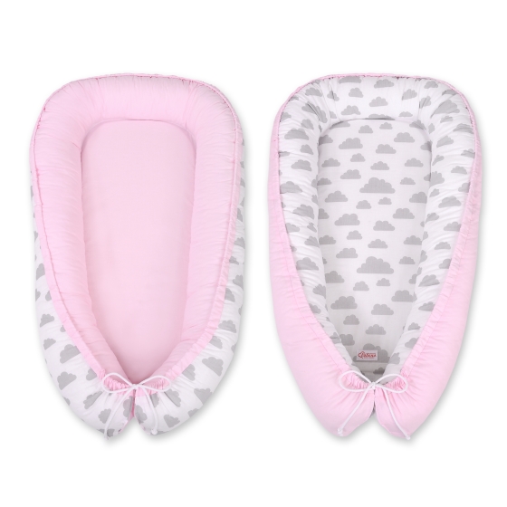 Doublesided Babynest- clouds gray/pink