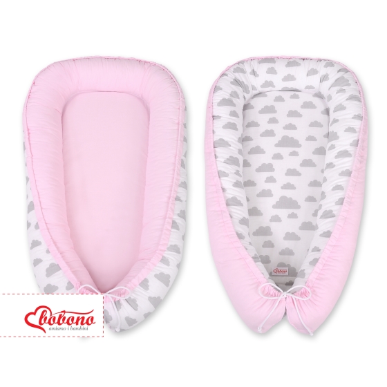 Doublesided Babynest- clouds gray/pink