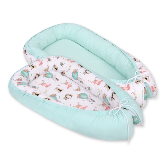 Doublesided Babynest- foxes beige/mint