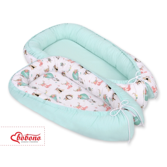 Doublesided Babynest- foxes beige/mint