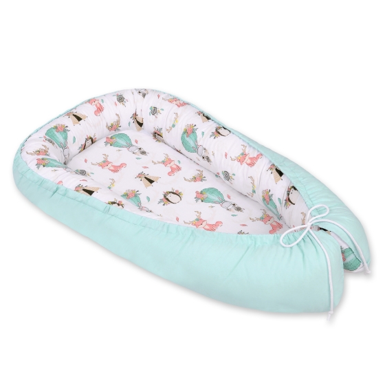 Doublesided Babynest- foxes beige/mint
