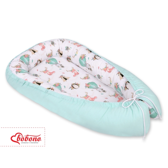 Doublesided Babynest- foxes beige/mint