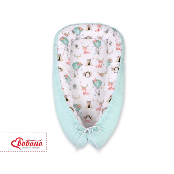 Doublesided Babynest- foxes beige/mint