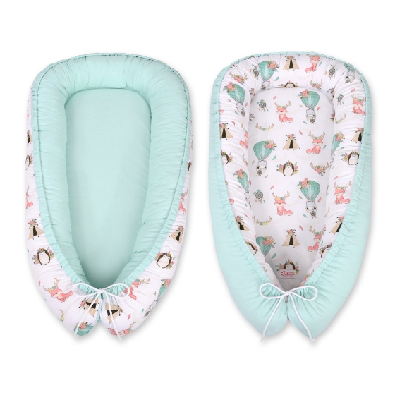 Doublesided Babynest- foxes beige/mint