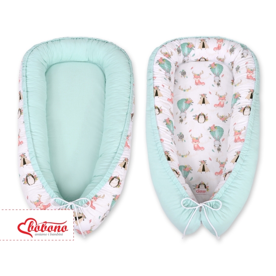 Doublesided Babynest- foxes beige/mint