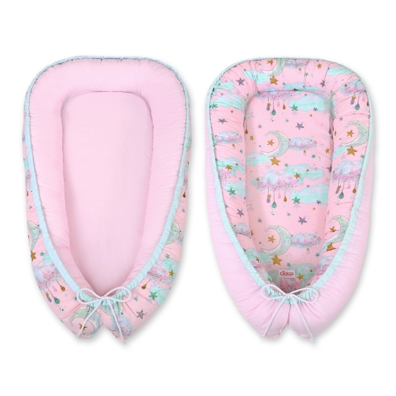 Doublesided Babynest - moons pink/pink