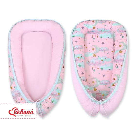 Doublesided Babynest - moons pink/pink