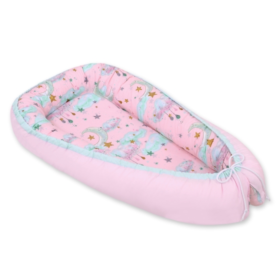 Doublesided Babynest - moons pink/pink