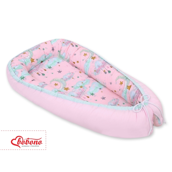 Doublesided Babynest - moons pink/pink