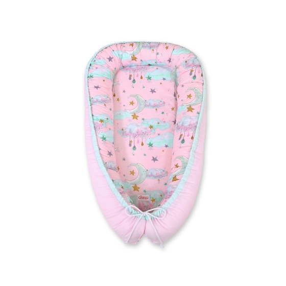 Doublesided Babynest - moons pink/pink