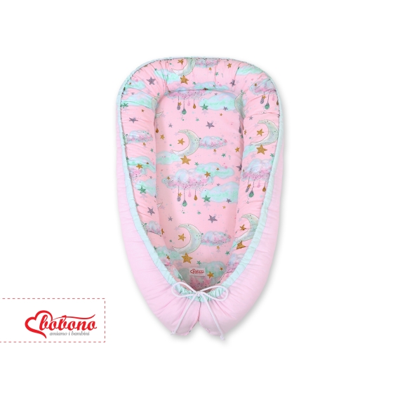 Doublesided Babynest - moons pink/pink