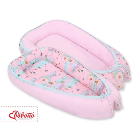 Doublesided Babynest - moons pink/pink