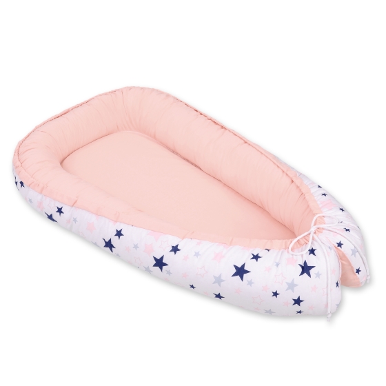 Doublesided Babynest- navy blue stars/powder pink