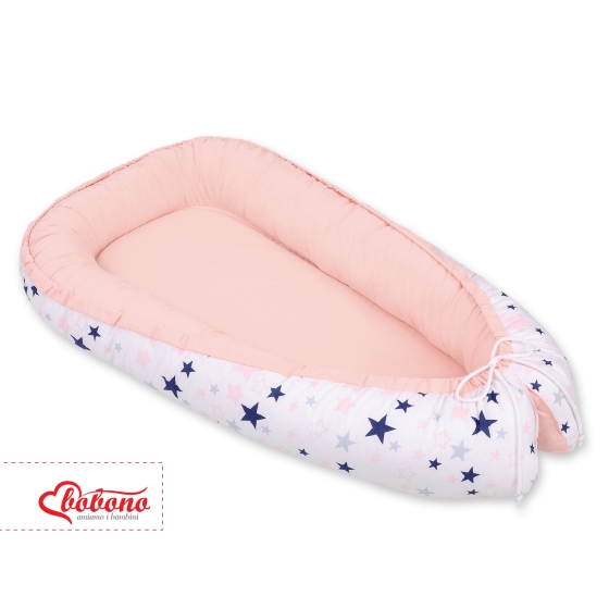 Doublesided Babynest- navy blue stars/powder pink