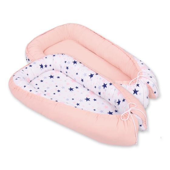 Doublesided Babynest- navy blue stars/powder pink