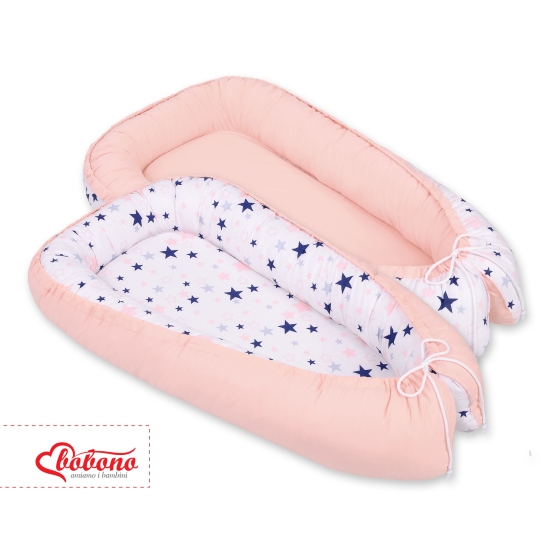 Doublesided Babynest- navy blue stars/powder pink