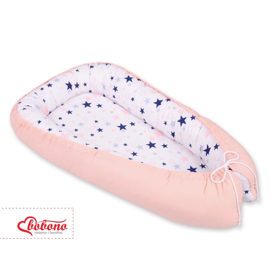 Doublesided Babynest- navy blue stars/powder pink